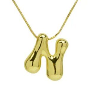 14k Gold Plated Chunky Balloon Bubble Initial Charm Pendant Necklace - Letter N